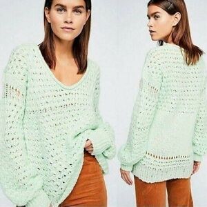 EUC Free People Crashing Waves Oversized Chunky Pullover Sweater Sea Mist Large